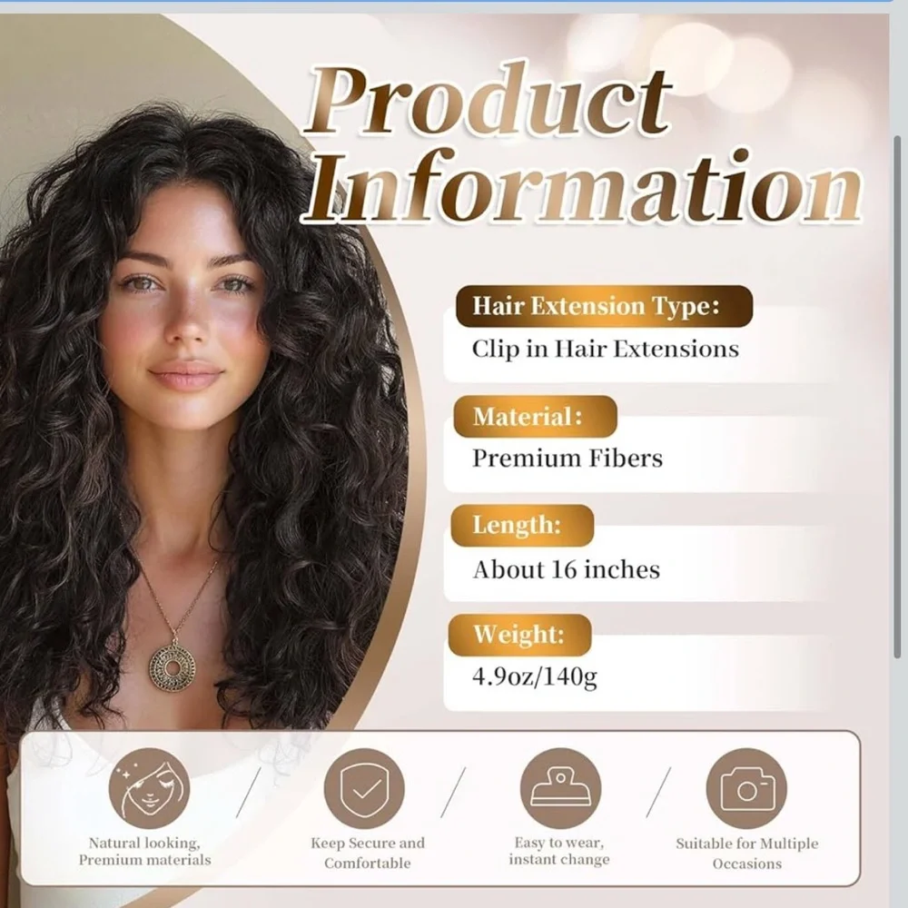 Vizfrucean 16 inch 4 piece clip in hair extensions dark brown